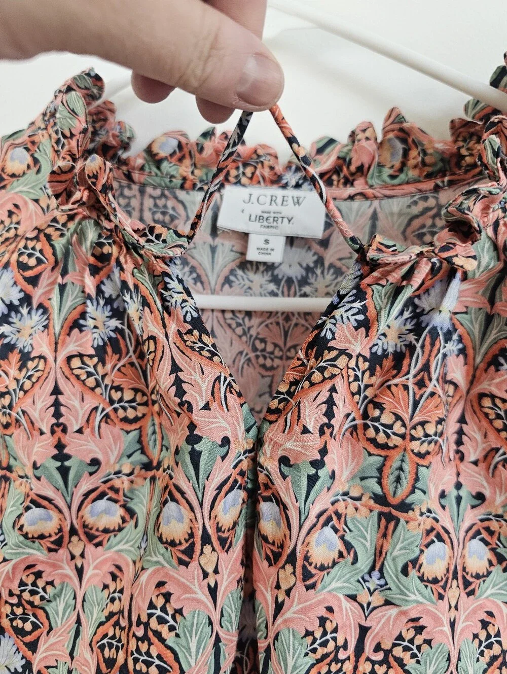 J. Crew × Liberty London Fabric Scalloped Tie Neck Floral Flowy Puff Sleeve Blou